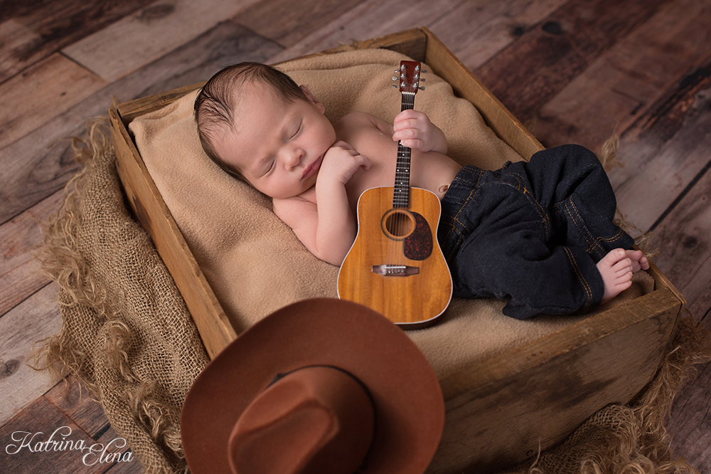 Newborn Boy with Tiny Guitar