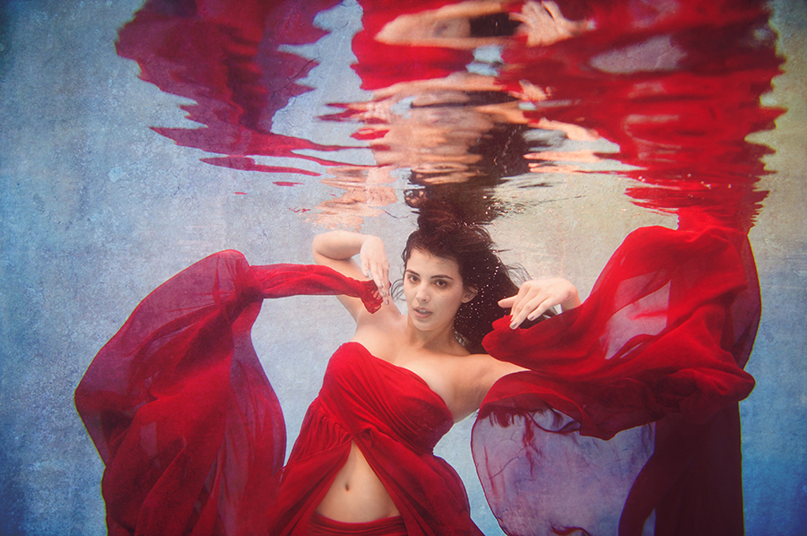 Woman in Red Underwater