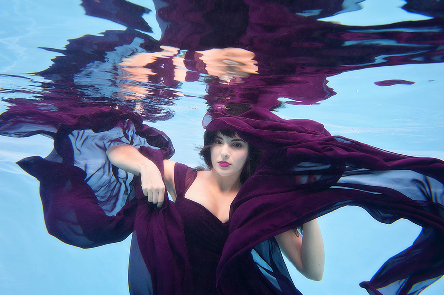 Underwater Woman with Purple Gown